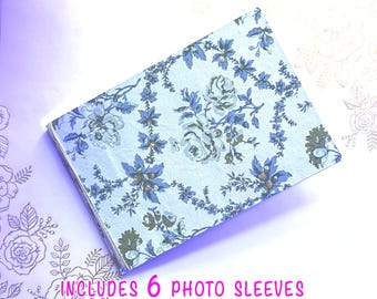 Blue Roses Mini Photo Album: Upcycled Gift Bag Cover, Holds 12 Photos