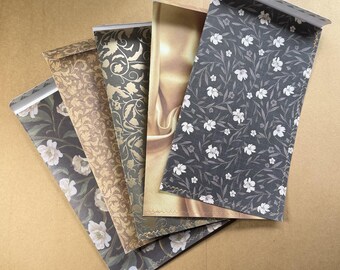 Set of 5 Botanical Floral Envelopes, Jacquard Pattern Mailers