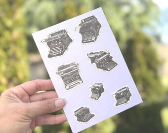 vintage typewriter stickers, set of 7, fussy cut, rough cut