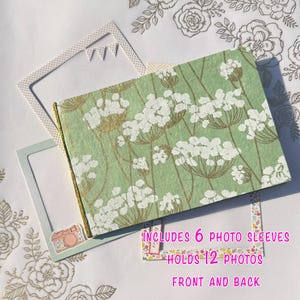 Handmade Mini Photo Album: White Flowers, Mint Paper (Holds 12 Photos)