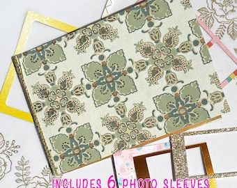 Handmade Mini Photo Album: Sage Green Floral Design, Holds 12 Photos