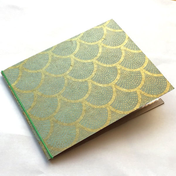 4 x 6 mini photo album - mermaid scales - sea foam green and gold - made from cereal box