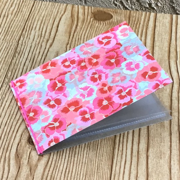 4 x 6 mini photo album - pink coral white and grey posies outlined with gold accents - made from cereal box