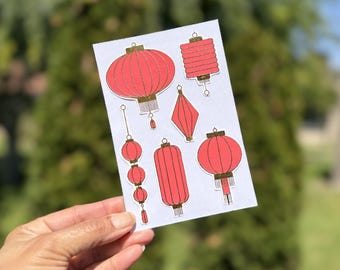 set of 6 stickers - Chinese red paper lanterns