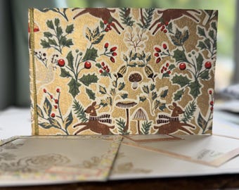 4x6 Landscape Photo Album, Deer Holly Gold Handmade Paper, Upcycled Cereal Box Album