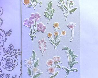 wildflower stickers - set of 10 - fussy cut - rough cut - made from upcycled gift bag