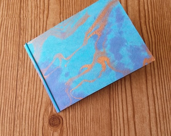 flat- thin chipboard/cereal box - 4 x 6 mini photo album - blue with marbled copper