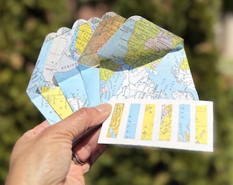 set of 6 mini envelopes, world map