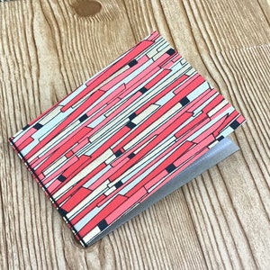 flat- thin chipboard/cereal box - 4 x 6 mini photo album - horizontal stripes - red - gold - coral