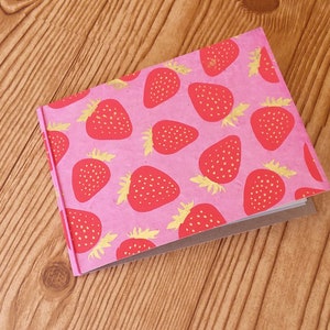 flat - thin chipboard/cereal box - 4 x 6 mini photo album - strawberries with gold stem