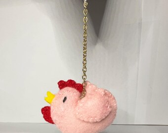 small felt pink chicken keychain