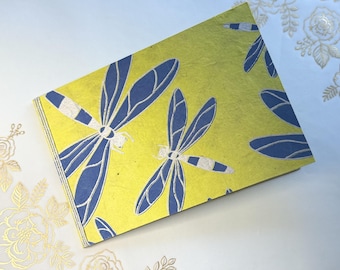 Handmade Mini Photo Album: Navy Dragonflies on Chartreuse Paper
