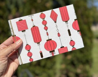 4x6 Mini Photo Album, Red Lanterns Gold Foil, Landscape Memory Keeper