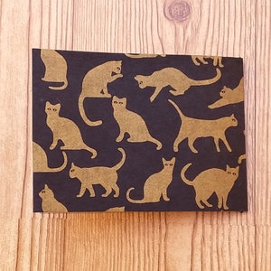 Miniálbum de fotos de 4x6, diseño de gato dorado sobre negro, plano, delgado, de cartón/caja de cereales, horizontal, regalo conmemorativo para mascotas