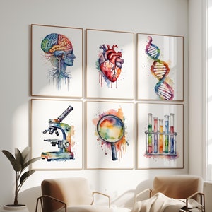 Set von 10 druckbaren Biologie und medizinischen Postern | Aquarell Thema | Dekor für das bildende Klassenzimmer und Wohndekor | Sofort Download