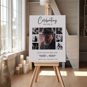 Beerdigung Foto Collage Zeichen bearbeitbare Vorlage, Beerdigung Willkommensschild Vorlage, Feier des Lebens, in liebevoller Erinnerung, Gedenkpostergröße