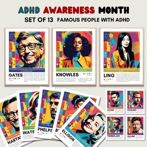 Set of 13 Printable Famous People with ADHD, National Disability Awareness Employment Month, People with ADHD Acceptance, Neurodiversity