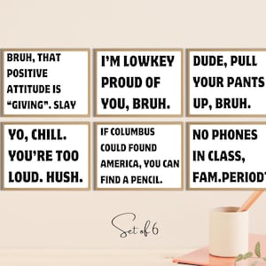 Set of 6 Printable Fun Classroom Signs for Classroom Decoration, Science Math English Social Studies Wall Art, Teacher Gift Digital Download
