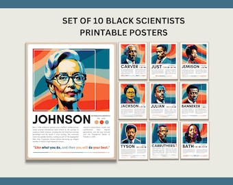 Set of 10 Printable Black STEM Scientists Posters for Science Wall Art, Classroom Decor, Black History Month and Science Classrooms, Digital