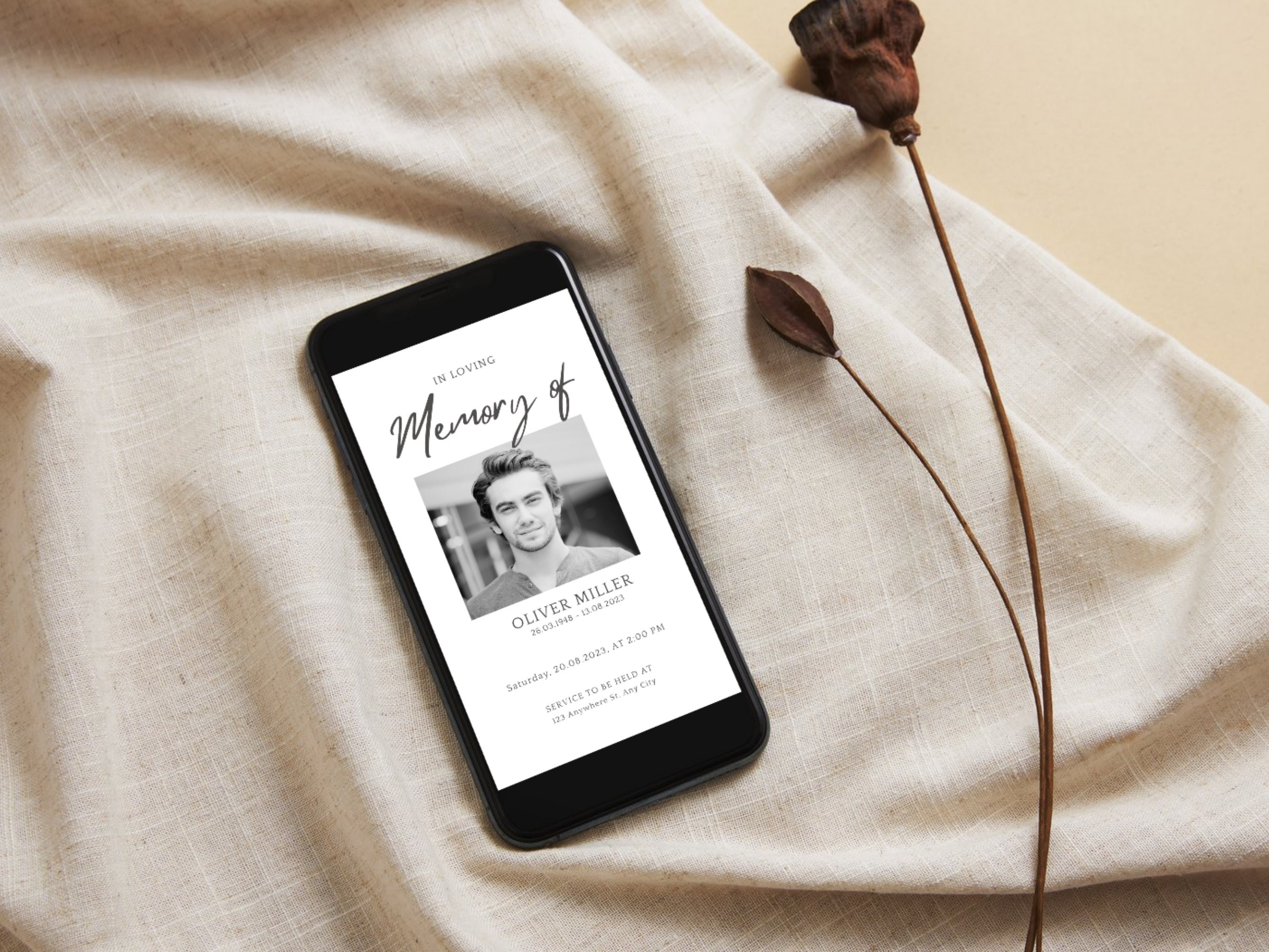 Editable Celebration of Life Invitation Template, Funeral Announcement ...