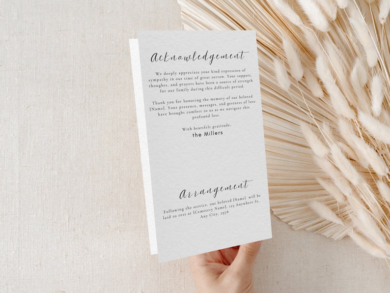 Funeral Program Template, Customizable Memorial Service Template