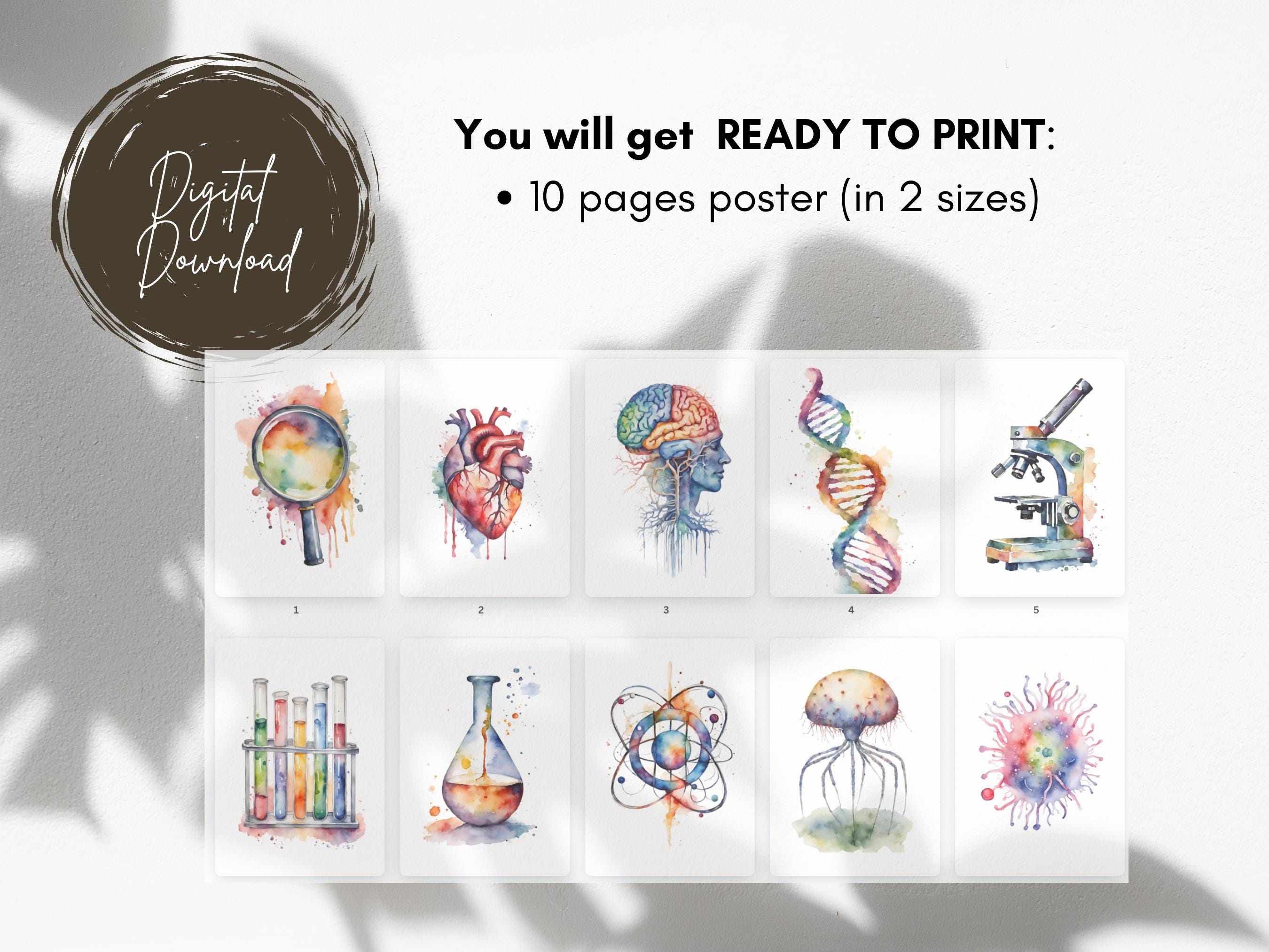 Set of 10 Printable Biology Medical Posters | Watercolor Theme ...