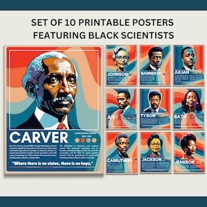 Set of 10 Printable Famous Black STEM Scientist Posters - Retro Themed Science Wall Art for Classroom Decor and Home Decor, Instant Download