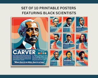 Set of 10 Printable Famous Black STEM Scientist Posters - Retro Themed Science Wall Art for Classroom Decor and Home Decor, Instant Download