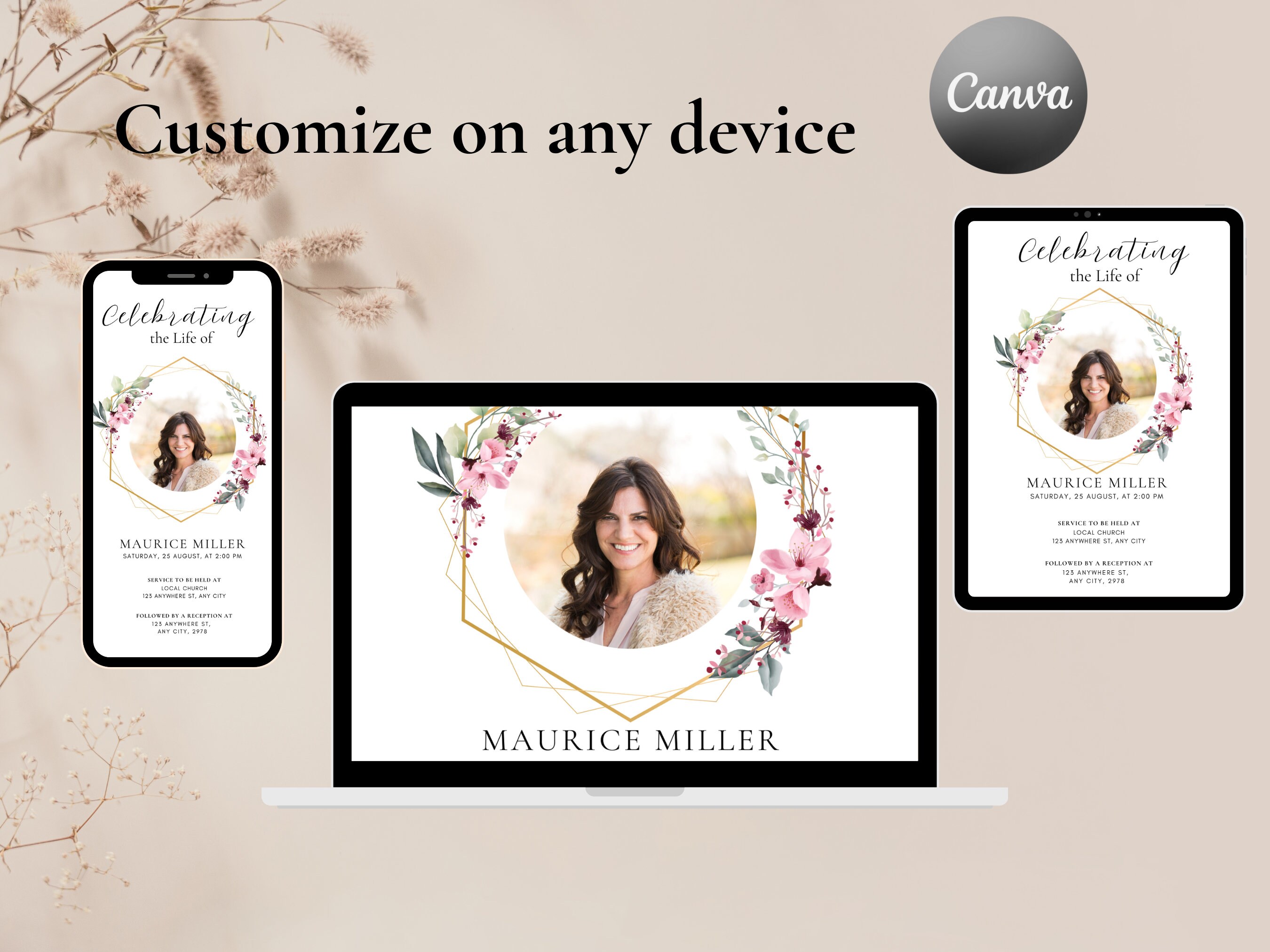 Editable Celebration of Life Invitation Template, Funeral Announcement ...