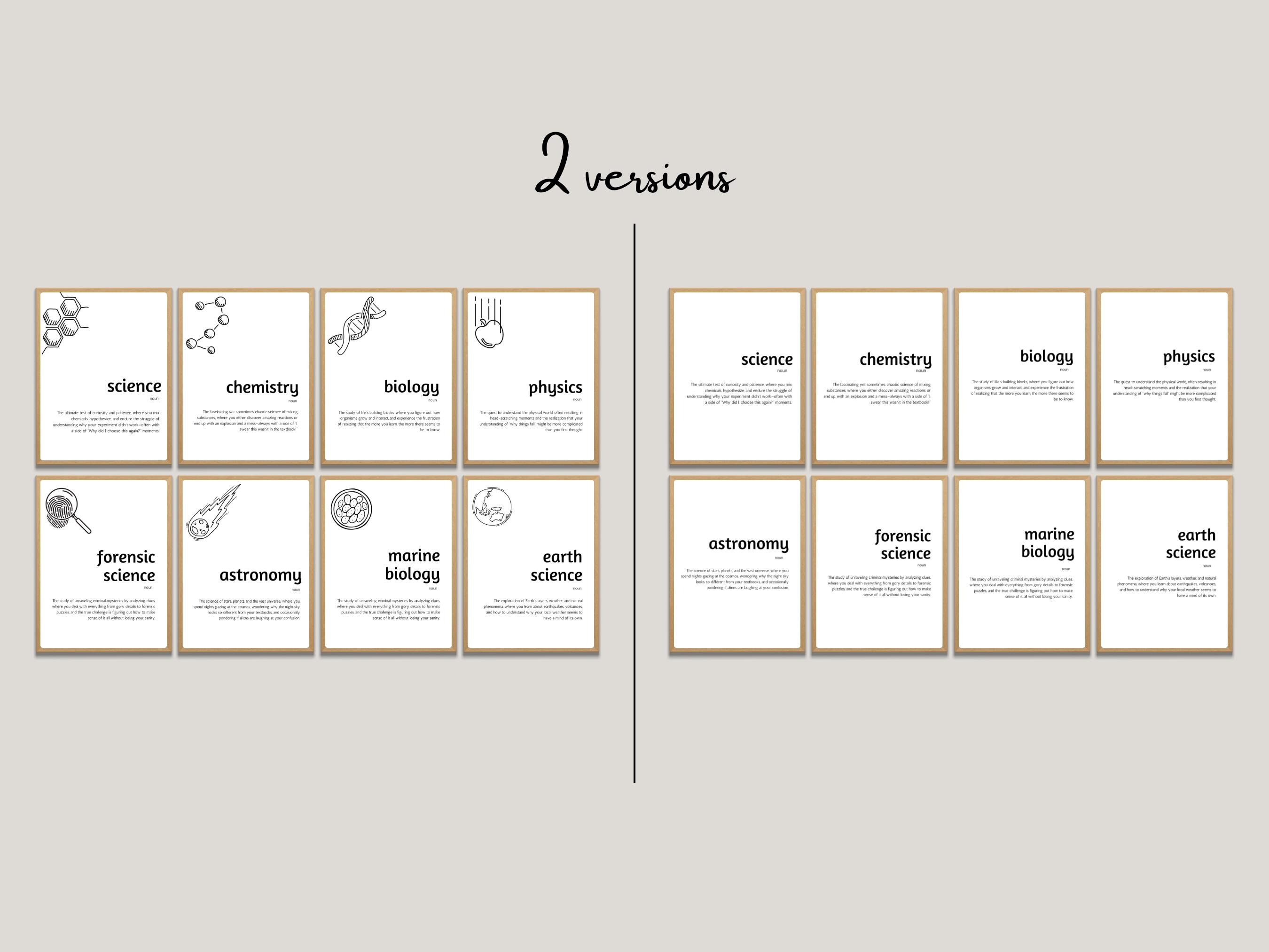 Printable Set of 8 Funny Minimalist Science Chemistry Biology Physics Earth Science Astronomy ...
