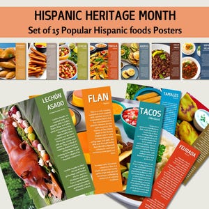 Set of 15 Popular Hispanic Foods Posters for National Hispanic Heritage Month Bulletin Board, Classroom Decor, Cultural Diversity Bulletin