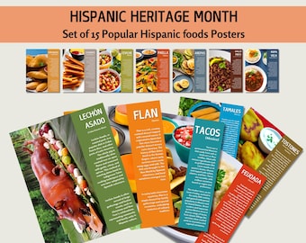 Set of 15 Popular Hispanic Foods Posters for National Hispanic Heritage Month Bulletin Board, Classroom Decor, Cultural Diversity Bulletin