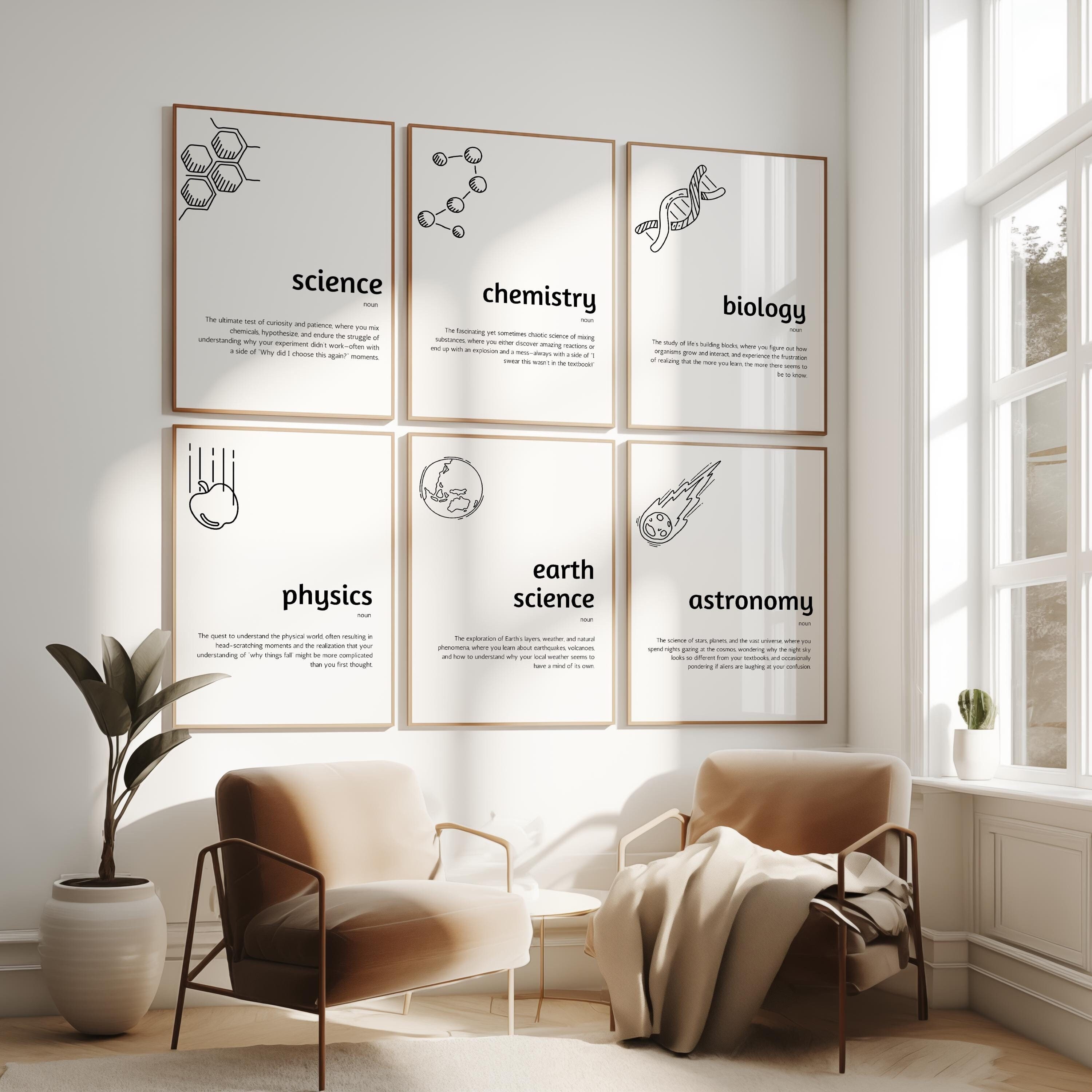 Printable Set of 8 Funny Minimalist Science Chemistry Biology Physics Earth Science Astronomy ...