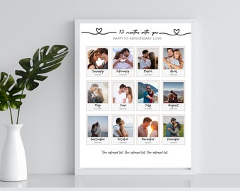 Personalize 1st Anniversary Photo Collage - Editable and Printable Template, One year Anniversary Gift for husband wife, Instant Download