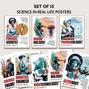 Set di 15 poster stampabili sulla carriera scientifica STEM STEAM per decorazioni per aule, arte murale per aule di scienze, bacheche per carriere e scienze
