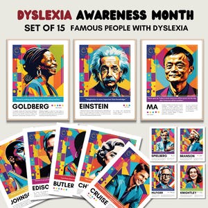 Set of 15 Printable Famous People with Dyslexia, Dyslexia Awareness Month Bulletin Board, National Disability Employment Awareness