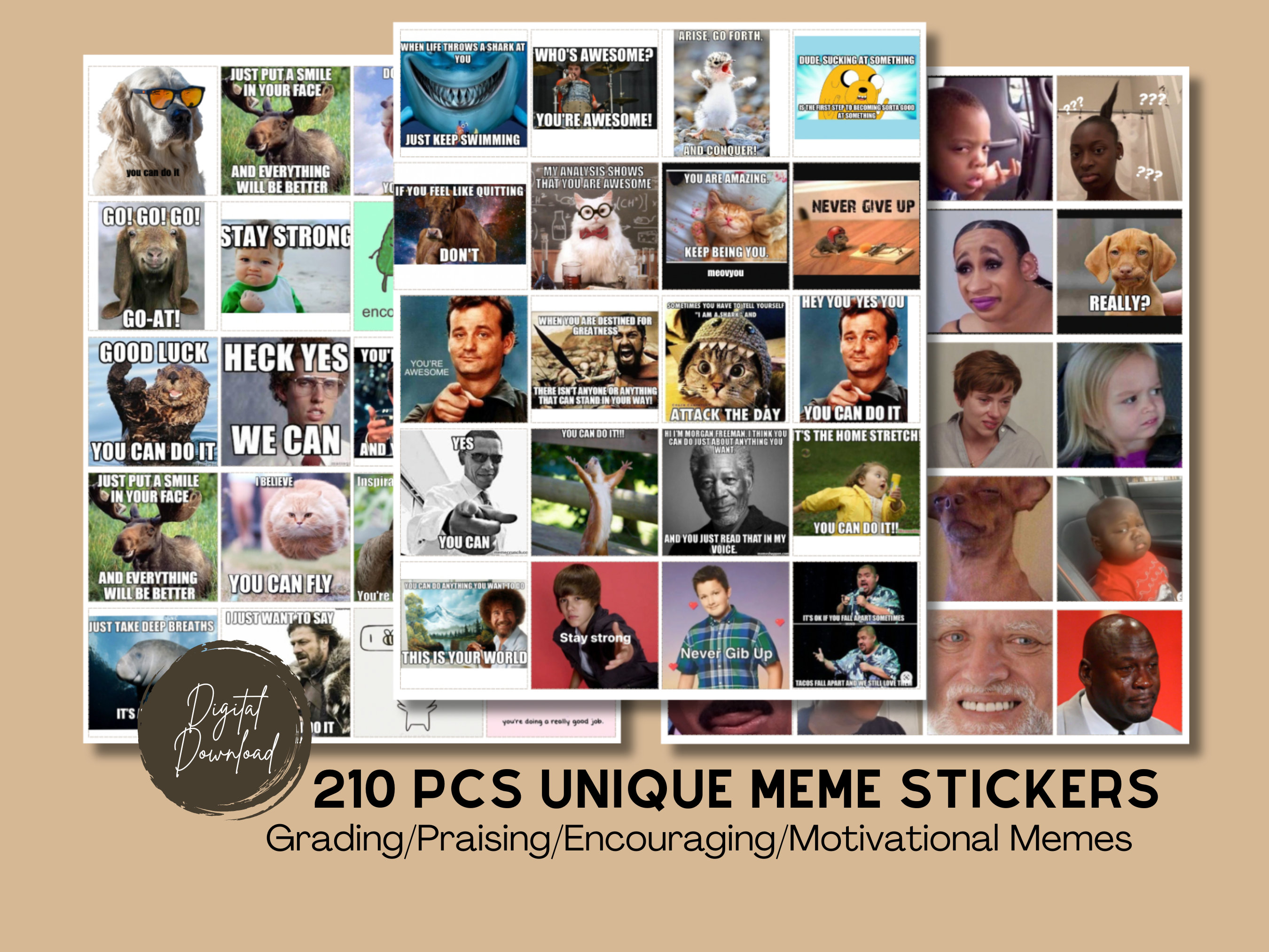 Printable Meme Stickers for Teachers, Grading Rewards Encouraging Motivational Memes Stickers for Teachers, Instant Download