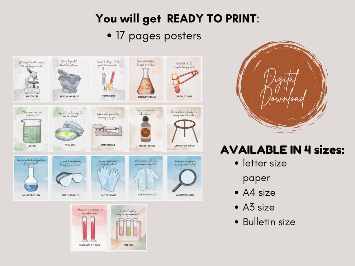 Lab Notes Poster 17 Printable Lab Apparatus Equipment Poster With Catchy Function ...