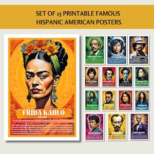 Druckbares Set von 15 berühmten Hispanic Figuren im Sternennacht Thema für den National Hispanic Monat des Kulturerbes, Klassenzimmer Dekorationen und Pinnwand