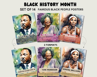 Conjunto de 14 personajes negros famosos, tablón de anuncios del Mes de la Historia Negra, personajes negros famosos, líderes negros, póster del Movimiento por los Derechos Civiles