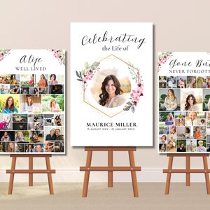 Editable Funeral Photo Collage Sign Set Templates, Funeral Welcome Sign, Celebration of Life, In Loving Memory, Memorial Welcome Sign
