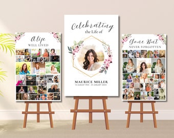 Editable Funeral Photo Collage Sign Set Templates, Funeral Welcome Sign, Celebration of Life, In Loving Memory, Memorial Welcome Sign