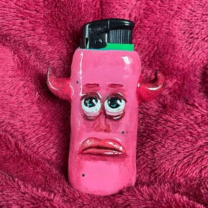 Sad Devil Lighter Case | Handmade Air Dry Clay Lighter Cover | Novelty Gifts for Smokers