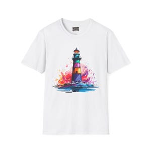 Colorful Lighthouse T-Shirt for Beach Lovers, Unisex Tee, Casual Wear, Summer Outfit, Gift for Coastal Enthusiasts
