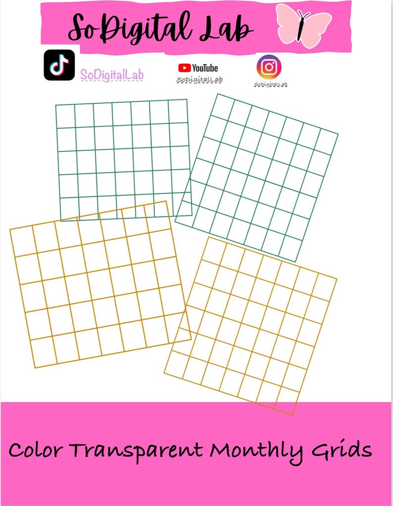 Color Transparent Monthly Grids!!! Goodnotes Only!! Pre-cropped!! - Etsy