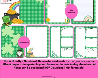 St Patty's Notebook! PDF Download!! 7 Pages Total! Not for Resale!