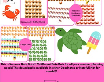 Summer Date Dots! Goodnotes or Noteful Download! Not for resale!