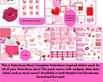 Valentines Deco! Goodnotes and Noteful Download!! Pre-Cropped!!! 7 Pages!!