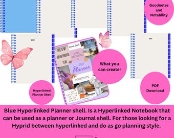 Planificador de hipervínculos azules. Descarga en PDF. Compatible con GoodNotes y Notability.
