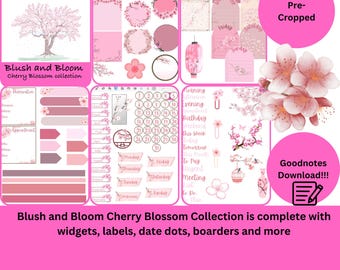 Blush and Bloom Cherry Blossom Collection! Goodnotes Only!!! Pre-Cropped Sticker pack!!! 12 Pages of Fun!